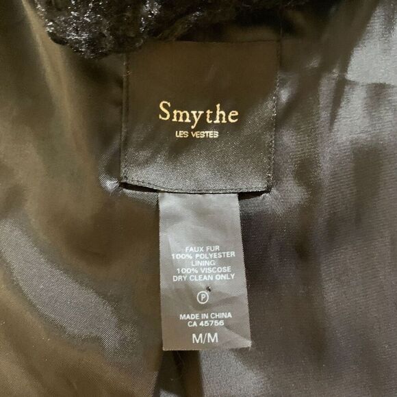 Smythe 'Mongolian' Faux Fur Shaggy Black Mid Length Coat Medium - Picture 10 of 12